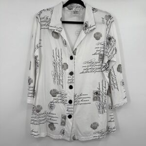 Parsley And Sage Tunic Shirt Womens Large White Button-Up Geometric Lightweight